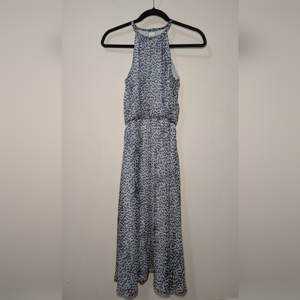 French Connection Wild Cat Chiffon Halter Flare Dress Blue NEW Women's Size 0